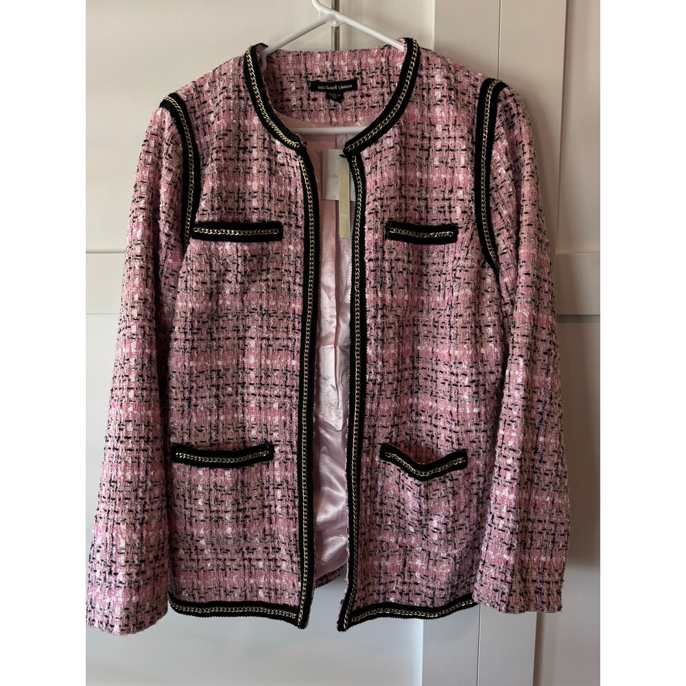 Michael Simon Pink Tweed Gold Chain Trim Boucle Jacket Medium NWT Snag